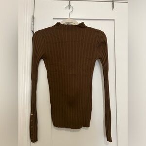 Topshop Olive Mock Neck Long Sleeve Thin Sweater with Gold Button Detailing